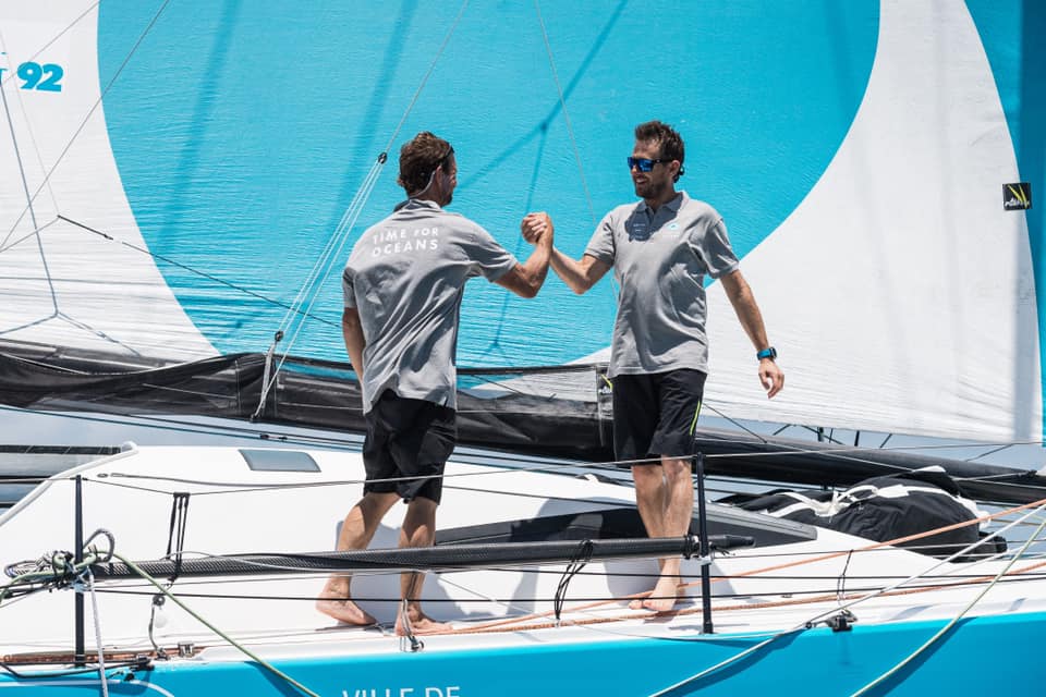 Stéphane Le Diraison et François Guiffant arrivent à Salvador De Bahia avec Time For Oceans et signent la fin de la Transat Jacques Vabre 2019.